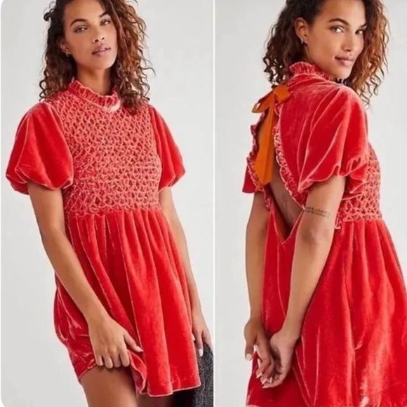 NWT FREE PEOPLE GUM DROP VELVET RUCHED MINI DRESS - Picture 4 of 5